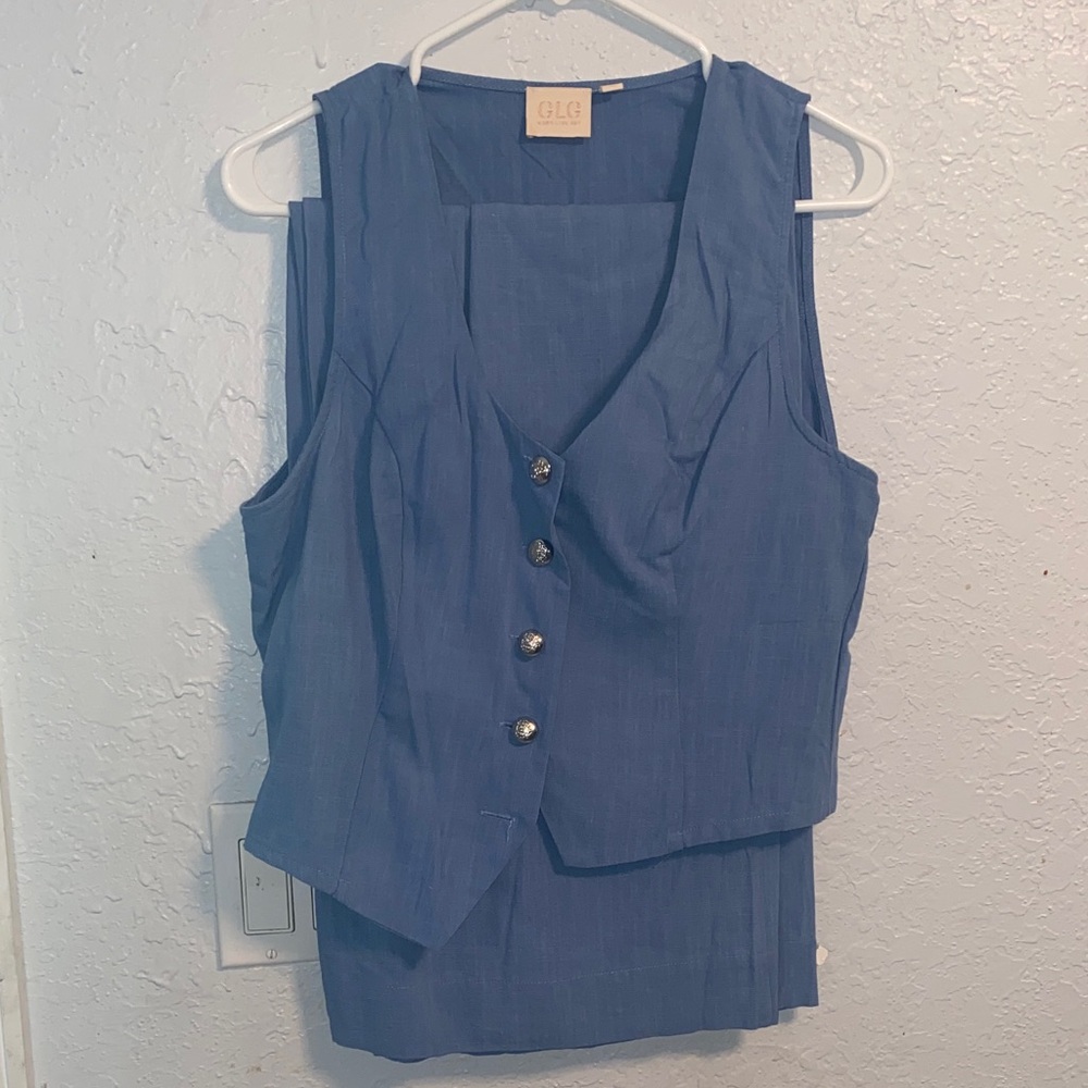 Blue Button-Up Vest and pants set